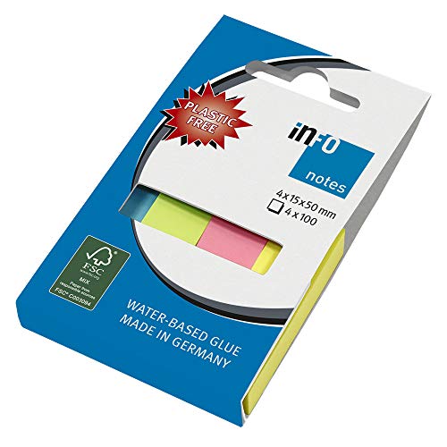 inFO Notes Pagemarker Mix, 4 Blöcke á 100 Blatt, 15x50mm je Block, in einem umweltfreundlichen Karton verpackt (ohne Folie), FSC zertifiziertes Papier von inFO Notes