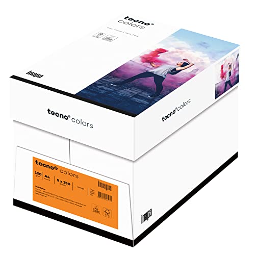 Inapa farbiges Druckerpapier, buntes Papier tecno Colors: 120 g/m², A4, 1.250 Blatt (5x250), orange von inapa