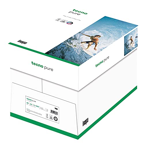 inapa Recycling-Papier premium, Druckerpapier tecno Pure: 80 g/m², A4, 2.500 Blatt (5x500), hochweiß von tecno