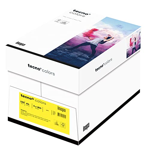 inapa farbiges Druckerpapier, buntes Papier tecno Colors: 120 g/m², A4, 1.250 Blatt (5x250), gelb von inapa