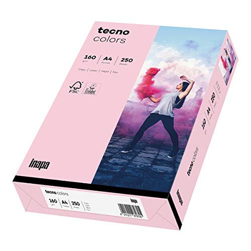 inapa farbiges Druckerpapier, buntes Papier tecno Colors: 160 g/m², A4, 250 Blatt, hell-rosa von inapa
