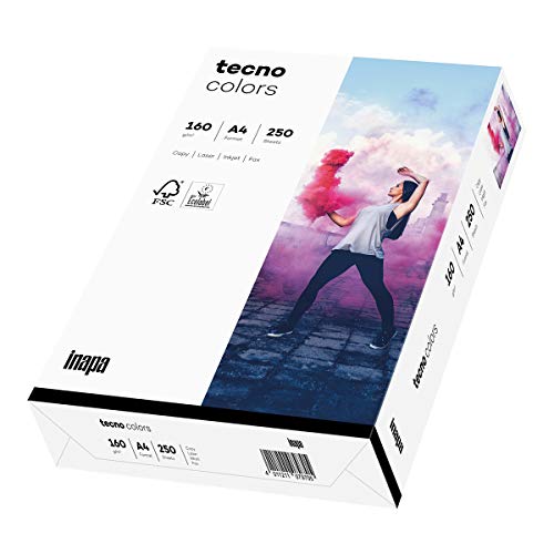 inapa farbiges Druckerpapier, buntes Papier tecno Colors: 160 g/m², A4, 250 Blatt, weiß von inapa