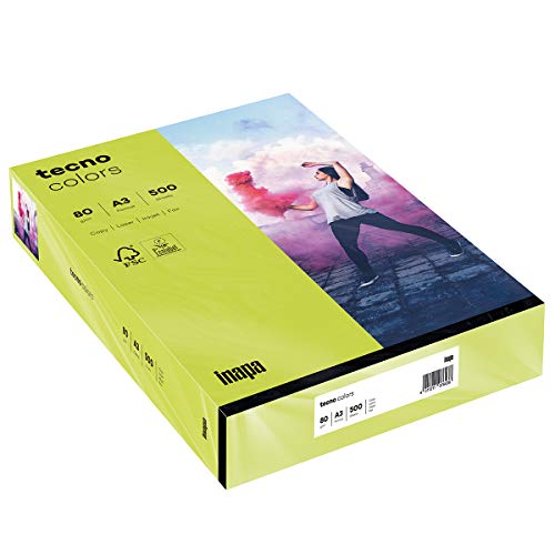 inapa farbiges Druckerpapier, buntes Papier tecno Colors: 80 g/m², A3, 500 Blatt, leuchtend grün von inapa