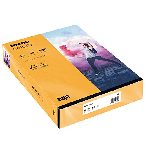 inapa farbiges Druckerpapier, buntes Papier tecno Colors: 80 g/m², A3, 500 Blatt, mittelorange, 80g / m² von inapa
