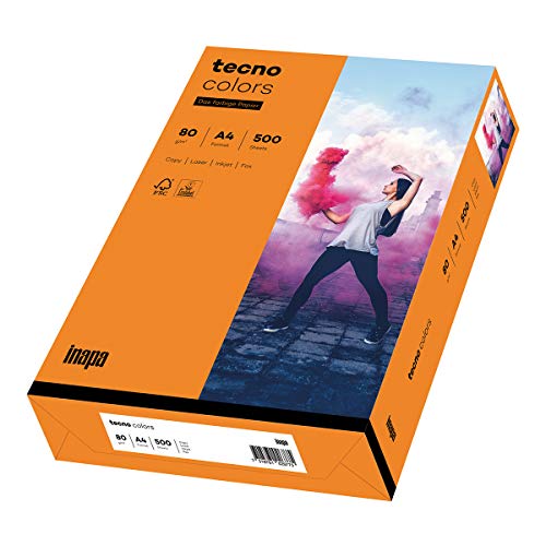 inapa farbiges Druckerpapier, buntes Papier tecno Colors: 80 g/m², A4, 500 Blatt, orange von inapa