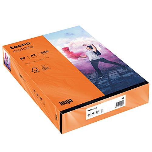 inapa farbiges Druckerpapier buntes Papier tecno Colors: 80 g/m², A3, 500 Blatt, intensivorange von inapa