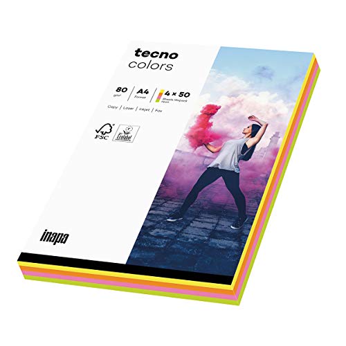 inapa farbiges Kopierpapier tecno Colors mixed fluo: 80 g/m², A4, 200 Blatt von inapa