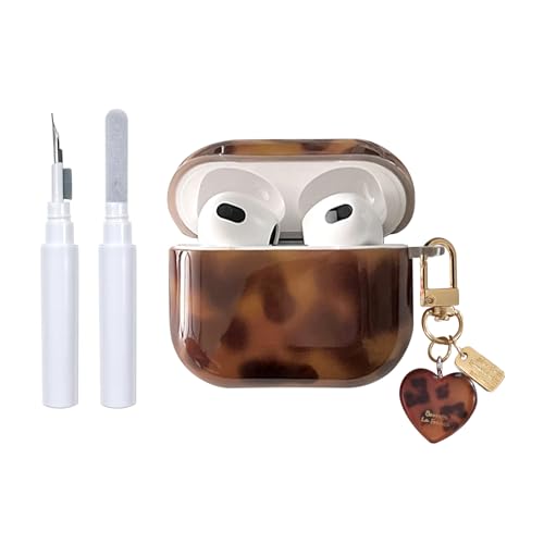 inewateri Kompatibel mit Airpods Pro 2 Hülle (2022)/Airpods Pro 1. Generation (2019) Hülle mit Reinigungsset, niedlicher brauner Leopardenmuster, cooler Bernstein, Schildkröte, Ästhetik, stoßfest von inewateri