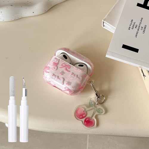 inewateri Schutzhülle für AirPods 4, Rosa, transparent, schöne Kirschkatze, Schleife, weiche Silikon-Schutzhülle mit Reinigungsset und Kirsch-Schlüsselanhänger inewateri Schutzhülle für AirPods 4, Rosa, transparent, schöne Kirschkatze, Schleife, weiche Silikon-Schutzhülle mit Reinigungsset und Kirsch-Schlüsselanhänger von inewateri