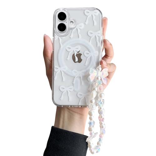 inewateri Schutzhülle für iPhone 16, transparent, niedliche Schleife, kompatibel mit MagSafe, ästhetische, stoßfeste Schutzhülle für Frauen und Mädchen, Glitzer-Schleife, Kristallkette, Weiß inewateri Schutzhülle für iPhone 16, transparent, niedliche Schleife, kompatibel mit MagSafe, ästhetische, stoßfeste Schutzhülle für Frauen und Mädchen, Glitzer-Schleife, Kristallkette, Weiß von inewateri