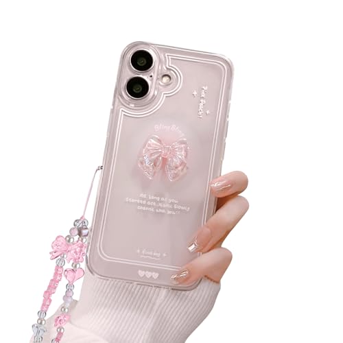 inewateri T Schutzhülle für iPhone 16, niedlich, 3D-Schleife, schlank, für Damen und Mädchen, transparent, ästhetisches Design, mit glitzernder Schleife, glitzernde Kette inewateri T Schutzhülle für iPhone 16, niedlich, 3D-Schleife, schlank, für Damen und Mädchen, transparent, ästhetisches Design, mit glitzernder Schleife, glitzernde Kette von inewateri
