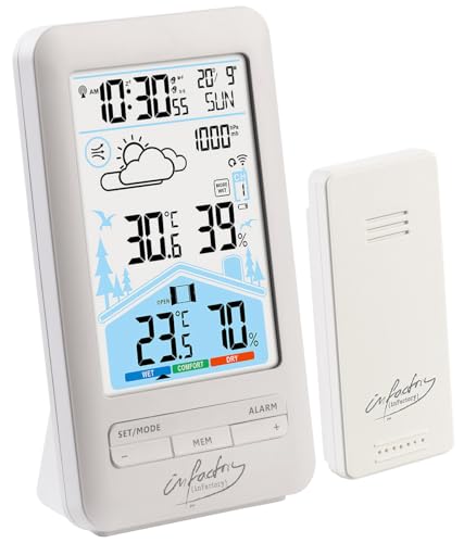 infactory 3-Kanal-Wetterstation: Funk-Wetterstation mit Außensensor, Dual-Alarm-Wecker und Komfortindex (Wetterstation mit Funkwecker, Wetterstation mit Funksensor, viel mehr Wert) von infactory