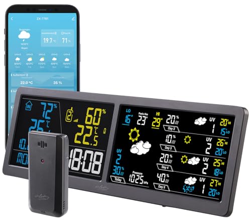 infactory WLAN-Farbwetterstationen: WLAN-Funk-Wetterstation mit Widescreen-VA-Display, Außensensor und App (innen-Außensensor, Außensenor) von infactory