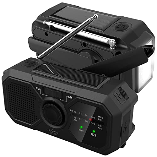 infactory Kurbelradios: 2er-Set Solar- & Dynamo-Kurbel-Radio, LED, SOS, Powerbank-Funktion (Kurbelradio Solar, Camping Radio, Kopfhörer Kabel) von infactory