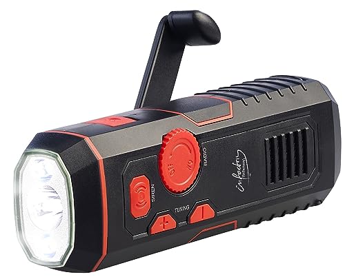 infactory Kurbeltaschenlampe: Dynamo-FM-Radio und Taschenlampe mit 120-dB-Sirene, USB-Ladefunktion (Radio Kurbel, Solar Radio Kurbelradio, Camping) von infactory