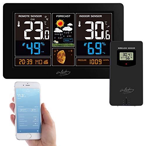 infactory Smart Life Wetterstation: WLAN-Funk-Wetterstation mit Außensensor, XL-Farbdisplay und App (Wetterstation Elesion, TUYA, Feuchtigkeitsmesser) von infactory