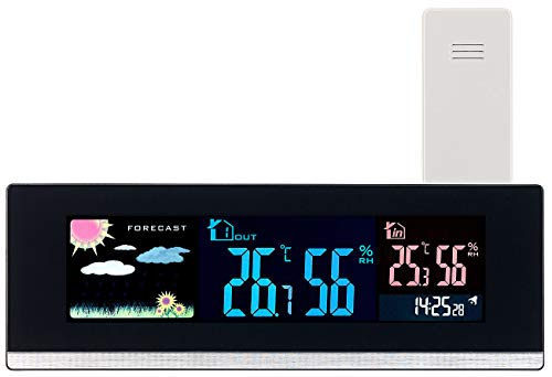 infactory Temperaturanzeige: Tisch-Wetterstation, Funk-Außensensor, Farb-LCD-Display, USB-Ladeport (Funktischuhr, Heim-Wetterstation, Digitale Wanduhr) von infactory