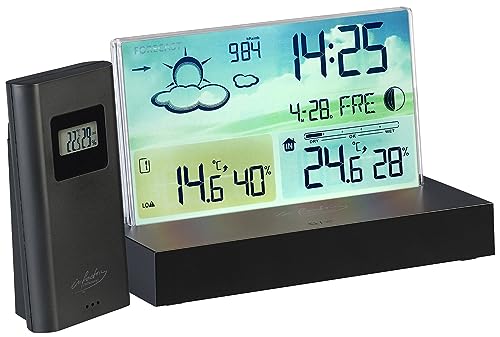 infactory Thermometer: Funk-Wetterstation mit rahmenlosem LCD-Display, Außensensor, Funk-Uhr (Digitaluhr mit Wetterstation, Wetterstation mit Beleuchtung, Messgerät) von infactory