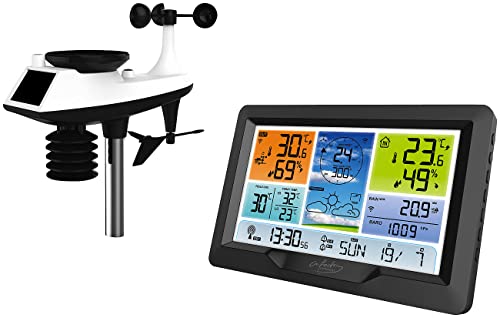 infactory Wetterstation XXL: Funk-Wetterstation mit XL-Farbdisplay, Außensensor und Wecker (Wetterstation XXL-Display, große XXL, Digitale Wanduhr) von infactory