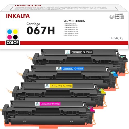 067H Toner Kompatible Tonerkartusche Als Ersatz für Canon 067H 067 für Canon i-SENSYS MF655CDW Toner MF657CDW LBP631CW LBP633CDW MF651CW (Schwarz Cyan Gelb Magenta, 4er-Pack) von inkalfa