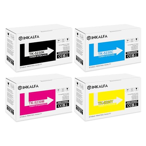 inkalfa TK-5230K Toner Kompatibel für Kyocera Ecosys M5521cdw M5521cdn P5021cdn P5021cdw M5521 P5021 TK5230 TK-5230 TK-5230K TK-5230C TK-5230Y TK-5230M TK 5230 (Schwarz Cyan Gelb Magenta, 4-Pack) von inkalfa