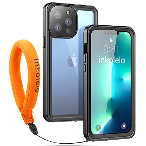 inkolelo Kompatibel mit iPhone 13 Pro Max wasserdichte Hülle, Ganzkörperschutz mit schwimmendem Band, IP68 wasserdichte Hülle für iPhone 13 Pro Max 6.7 Zoll (2021) - Mattschwarz/Orange von inkolelo