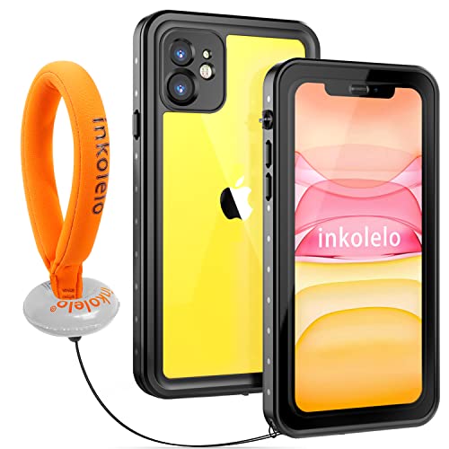 inkolelo für iPhone 11 wasserdichte Hülle, 360 Grad Schutzhülle Unterwasser Handyhülle mit Schwimmender Schlüsselband, IP68 Wasserdicht Staubdicht Stoßfest Handytasche 6,1" (Schwarz/Orange) von inkolelo