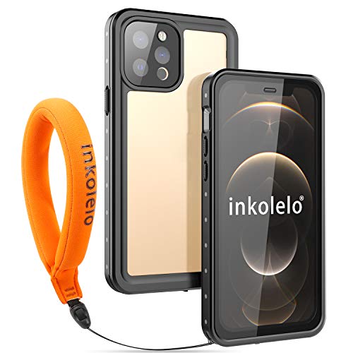 inkolelo für iPhone 12 Pro wasserdichte Hülle, 360 Grad Schutzhülle Unterwasser Handyhülle mit Schwimmender Schlüsselband, IP68 Wasserdicht Staubdicht Stoßfest Handytasche 6,1" (Schwarz/Orange) von inkolelo