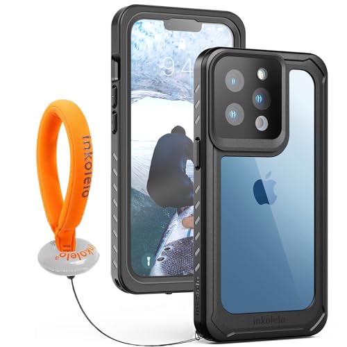 inkolelo für iPhone 13 Pro wasserdichte Hülle, 360 Grad Schutzhülle Unterwasser Handyhülle mit Schwimmender Schlüsselband, Rugged IP68 Wasserdicht Staubdicht Stoßfest Handytasche (Schwarz/Orange) von inkolelo