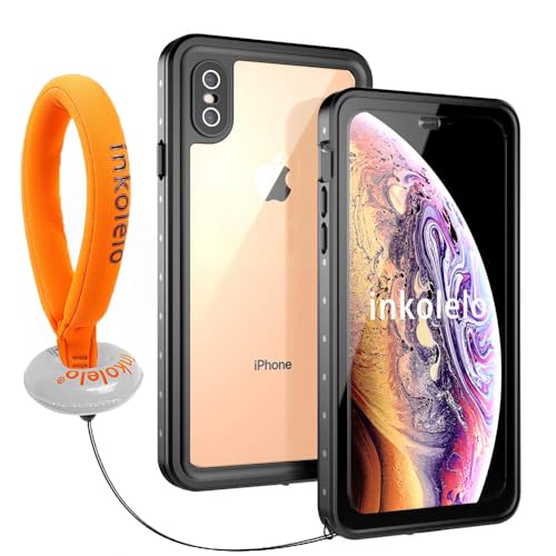 inkolelo für iPhone XS X wasserdichte Hülle, 360 Grad Schutzhülle Unterwasser Handyhülle mit Schwimmender Schlüsselband, IP68 Wasserdicht Staubdicht Stoßfest Handytasche 5,8" (Schwarz/Orange) von inkolelo