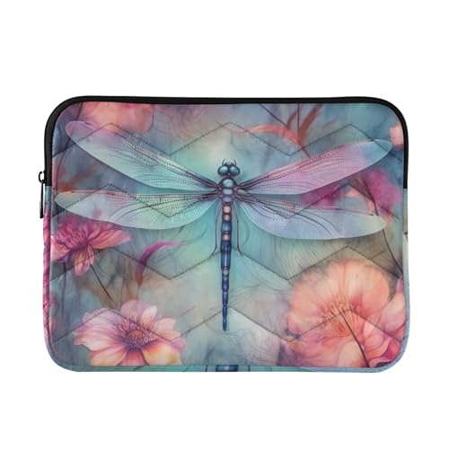 INNEWGOGO Bunte Blumen Libelle wasserdichte Laptophülle für Damen und Herren Computertasche für 13-14 Zoll Laptops Computer Cover Tasche Reißverschluss für Einkaufen Strand von innewgogo