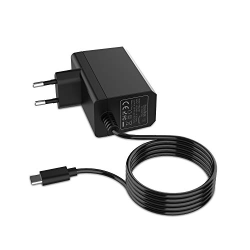 Ladegerät für NS Switch/Switch OLED/Switch Lite, innoAura Type-C AC Adapter Schnellladefunktion mit 1,8m Kabel 15V 2.6A Unterstützt TV Modus &Pro Controller (Schwarz) von innoAura