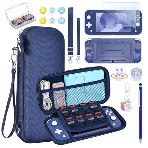 Switch Lite Hülle - innoAura 17 in 1 Switch Lite Zubehör mit Switch Lite Tasche, Switch Spiele Aufbewahrung, Switch Schutzfolie für Switch Lite, Switch Ständer, Switch Joystick Kappen(Blau) von innoAura