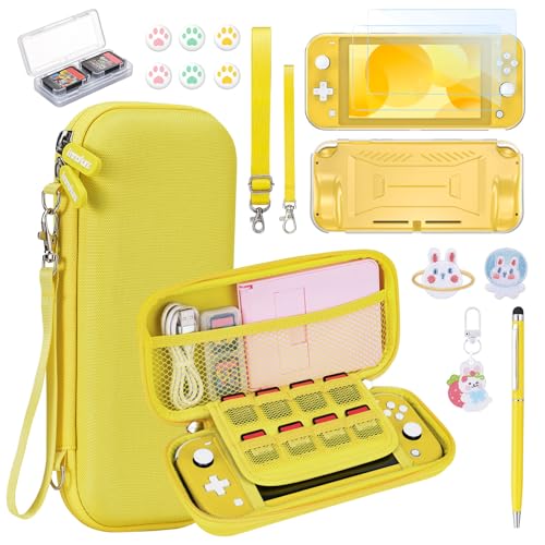 innoAura Switch Lite Hülle 17 in 1 Switch Lite Zubehör mit Switch Lite Tasche, Switch Spiele Aufbewahrung, Switch Schutzfolie für Switch Lite, Switch Ständer, Switch Joystick Kappen(Gelb) von innoAura