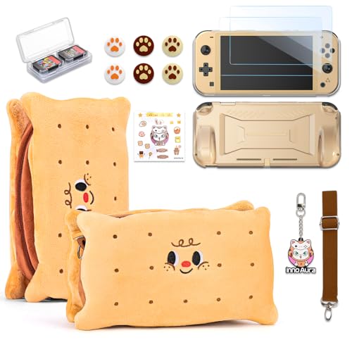 innoAura Switch Lite Hülle, 14 in 1 Switch Lite Zubehör Bundle mit niedlicher Switch Lite Tasche, Switch Lite Displayschutz, Switch Spielhülle, Switch Daumenkappen (Brauner Keks) von innoAura