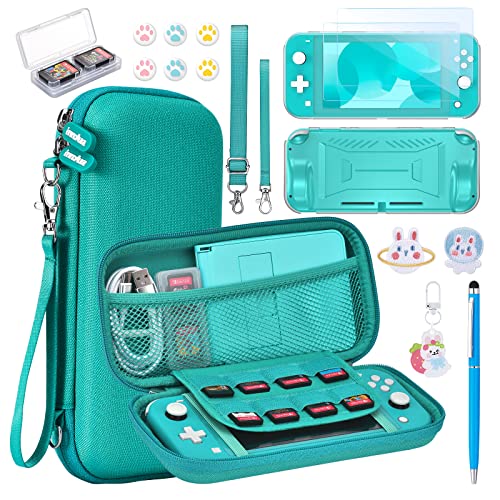 Switch Lite Hülle - innoAura 17 in 1 Switch Lite Zubehör mit Switch Lite Tasche, Switch Spiele Aufbewahrung, Switch Schutzfolie für Switch Lite, Switch Ständer, Switch Joystick Kappen(Türkis) von innoAura