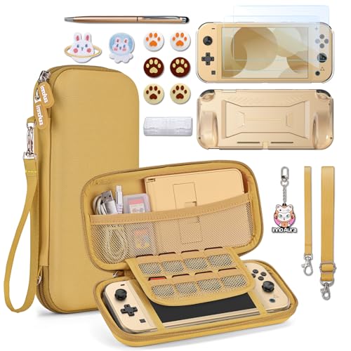 innoAura Switch Lite Hülle 18 in 1 Switch Lite Zubehörset mit Switch Lite Tasche, Switch Spielhülle, Switch Lite Displayschutz, Switch Ständer, Switch Daumengriffe (Braun) von innoAura