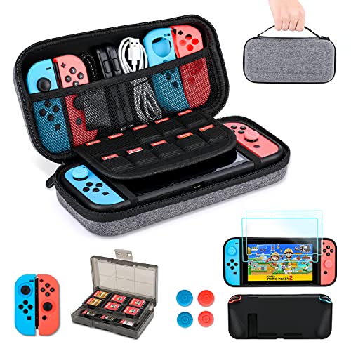 innoAura Zubehörsets für NS Switch, innoAura 11 in 1 NS Switch Accessories Kit Enthalten Switch Tasche, Game Card Slot Halter, TPU Cover, Joycon Covers, Thumb Caps & Switch Schutzfolie von innoAura