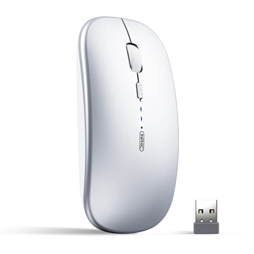 inphic Bluetooth Maus, Silent wiederaufladbare Maus kabellos 3-Modus (Bluetooth 5.0/4.0+2.4G), 1600 DPI Bluetooth Funkmaus Mouse Wireless für Mac, Laptop, Android Tablet, PC, silbern von inphic