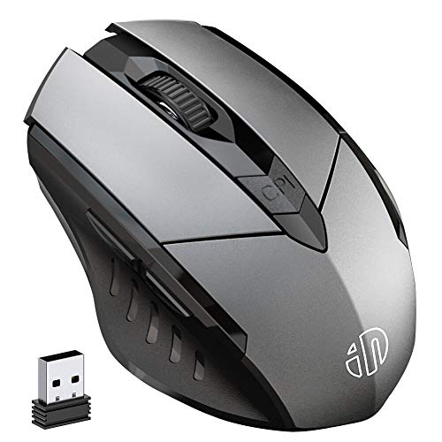 inphic Kabellose Maus Wiederaufladbare, Ergonomische 2,4G Optische Funkmaus mit USB Nano Empfänger für Laptop, PC, Computer, MacBook,Windows, 6 Tasten, Grau von inphic