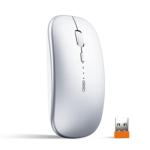 inphic Maus Kabellos Wiederaufladbar, Leise 2.4G Funkmaus, Ultra Dünn Computer Wireless Maus 1600 DPI Mit USB-Nano-Empfänger für Laptop PC iMac MacBook Microsoft Pro, Office Home, Silber von inphic