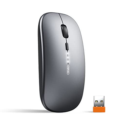 inphic Maus Kabellose wiederaufladbar, Ultra Slim 2.4G Leise Funkmaus Optische Computermaus 1600 DPI mit USB-empfänger für Laptop PC Mac MacBook, Windows, Büro, Akkuladestand sichtbar, Grau von inphic