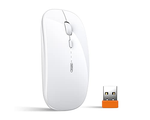 inphic Maus Kabellose wiederaufladbar, Ultra Slim 2.4G Leise Funkmaus Optische Computermaus 1600 DPI mit USB-empfänger für Laptop PC Mac MacBook, Windows, Büro, Akkuladestand sichtbar, Weiß von inphic