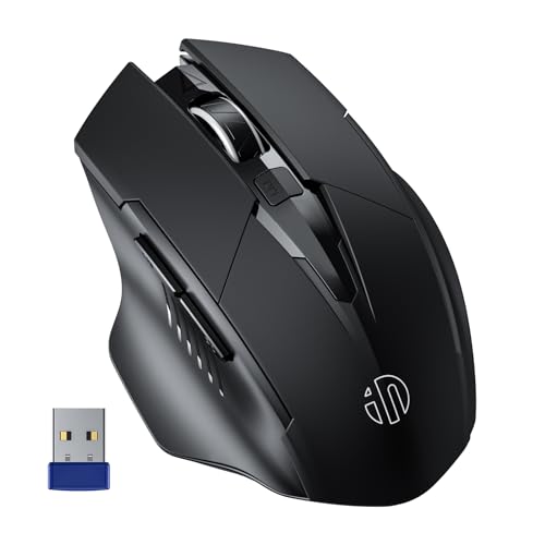 inphic Maus kabellos wiederaufladbare, 2,4G optische funkmaus mit USB-Nano-Empfänger für Laptop, PC, Computer, MacBook, 6 Tasten, Schwarz von inphic