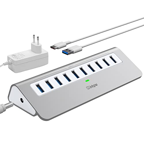 Hub USB mit Netzteil 10Gbps, intpw 10 Ports USB 3.1 Hub mit 36W Power Adapter, Typ A und Typ C Kabel, Aluminium USB Hub Aktiv Pour Ordinateur Portable, MacBook et Ordinateur de Bureau von intpw