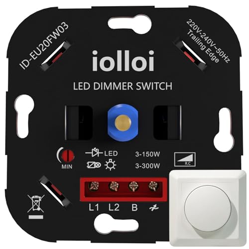 iolloi LED Dimmer Schalter, Drehdimmer Unterputz Dimmschalter für Dimmbare LEDs 3–150W / Halogen 3–300W, dimmer für led lampen, LED Dimmer 230V, weiß von iolloi