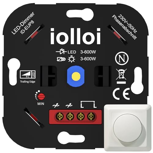 iolloi LED Dimmer Schalter, Unterputz Dimmschalter, LED Dimmer für Dimmbare LEDs/Halogen 3–600W, Drehdimmer für led lampen, 230V Phasenabschnitt iolloi LED Dimmer Schalter, Unterputz Dimmschalter, LED Dimmer für Dimmbare LEDs/Halogen 3–600W, Drehdimmer für led lampen, 230V Phasenabschnitt von iolloi