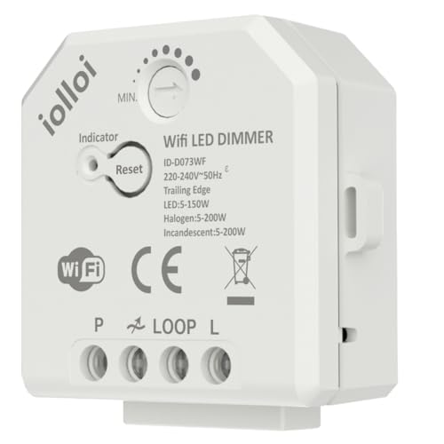 iolloi WiFi/Wlan Dimmer, WiFi Dimmer Schalter für Dimmbare LED und Halogen, 230V Dimmerschalter für LED Lampen, Unterputz Phasenabschnitt Drehdimmer Kompatibel Alexa und Google Home, 5-200W von iolloi