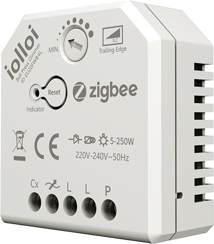 iolloi Zigbee Dimmer 5-250W, 230V Dimmer Schalter für Dimmbare LED und Halogen Lampen, Zigbee 3.0 Dimmerschalter, Unterputz Phasenabschnitt Drehdimmer Kompatibel mit Philips Hue, Alexa und Google Home von iolloi