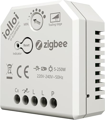 iolloi Zigbee Dimmer 5-250W, 230V Dimmer Schalter für Dimmbare LED und Halogen Lampen, Zigbee 3.0 Dimmerschalter, Unterputz Phasenabschnitt Drehdimmer Kompatibel mit Philips Hue, Alexa und Google Home iolloi Zigbee Dimmer 5-250W, 230V Dimmer Schalter für Dimmbare LED und Halogen Lampen, Zigbee 3.0 Dimmerschalter, Unterputz Phasenabschnitt Drehdimmer Kompatibel mit Philips Hue, Alexa und Google Home von iolloi